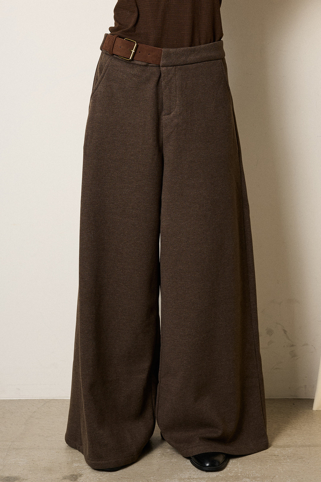 [SET]ルーズアーガイルVネックニット+サイドベルトパンツ(2set)