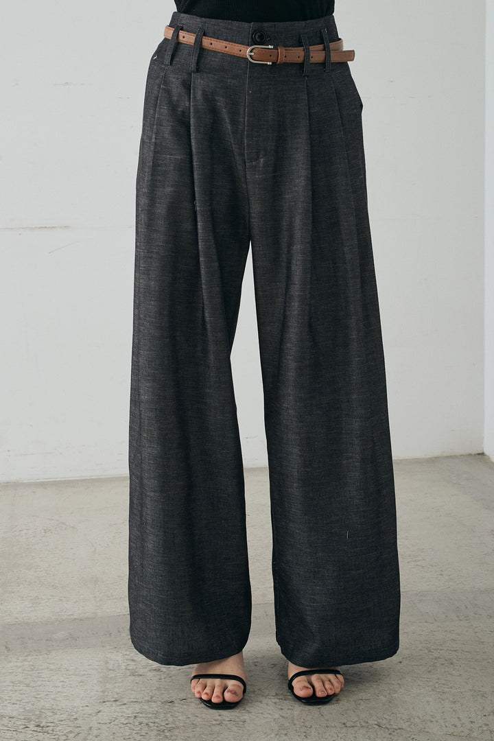 [SET]リネンタッチレースデザインジャケット+リネンタッチ細ベルト付きワイドパンツ(2set)