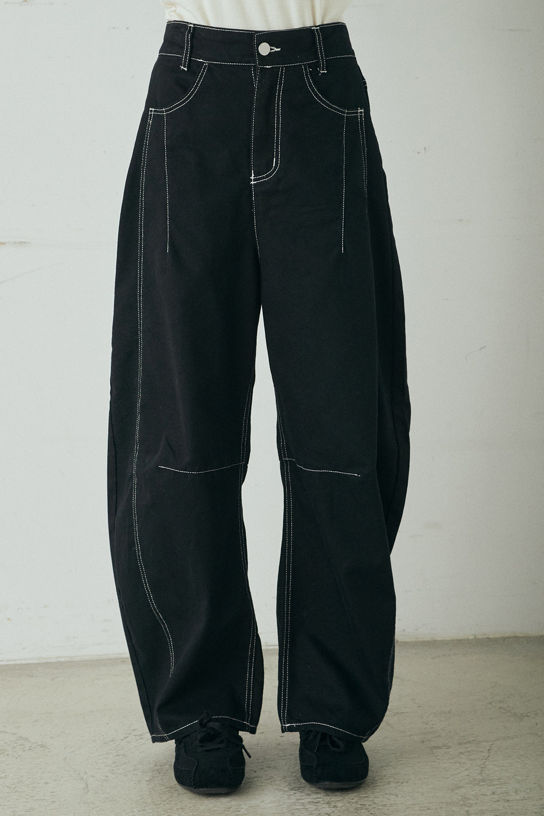 ツイル配色ステッチバレルパンツ