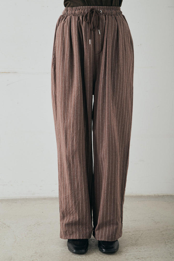 [SET]メッシュカットソースキッパープルオーバー+リネンライクストライプタックイージーパンツ(2set)