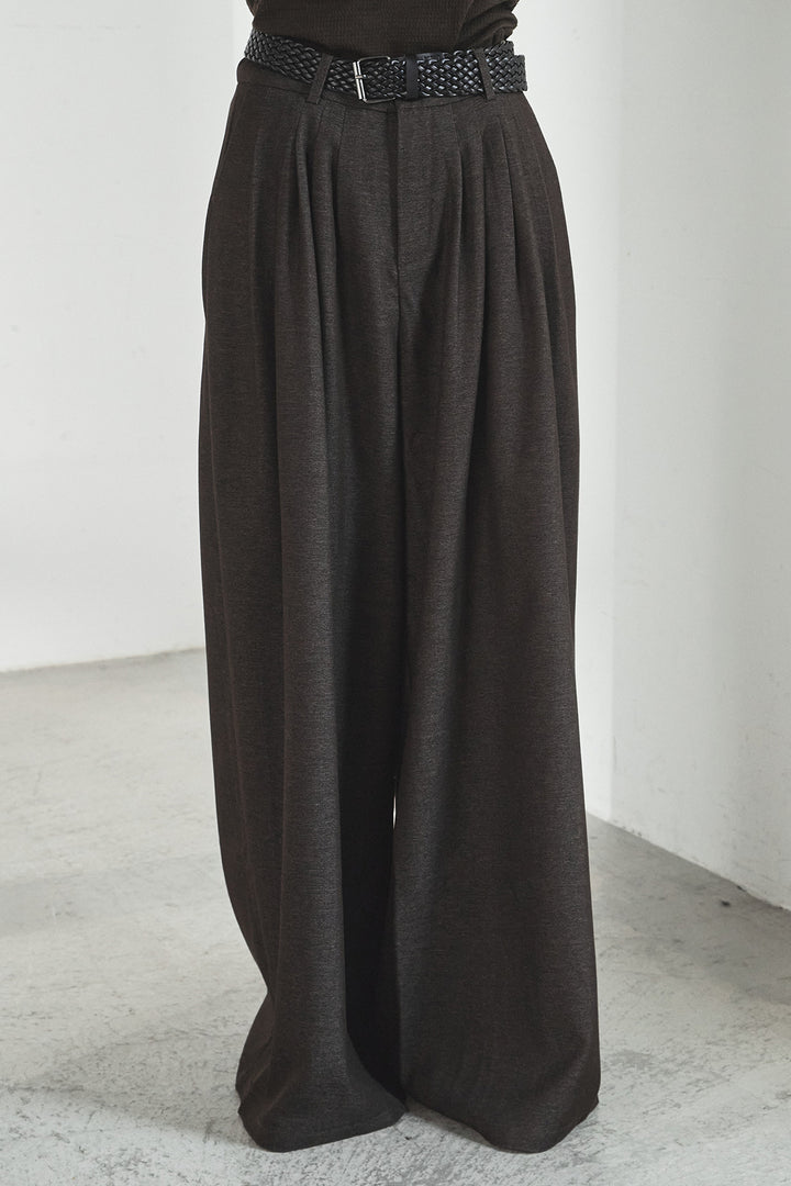 【即納】編みベルト付きウエストタックワイドパンツ