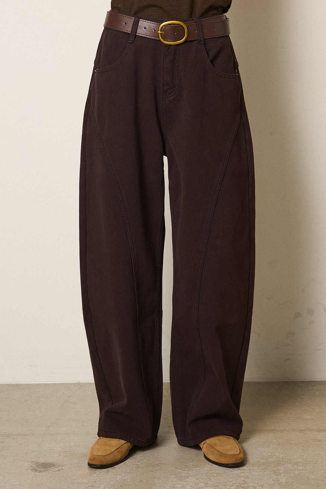 [SET]Vネックハンド編みニットトップス+ベルト付きカジュアルカーブワイドパンツ+レース切り替えキャミソール(3set)