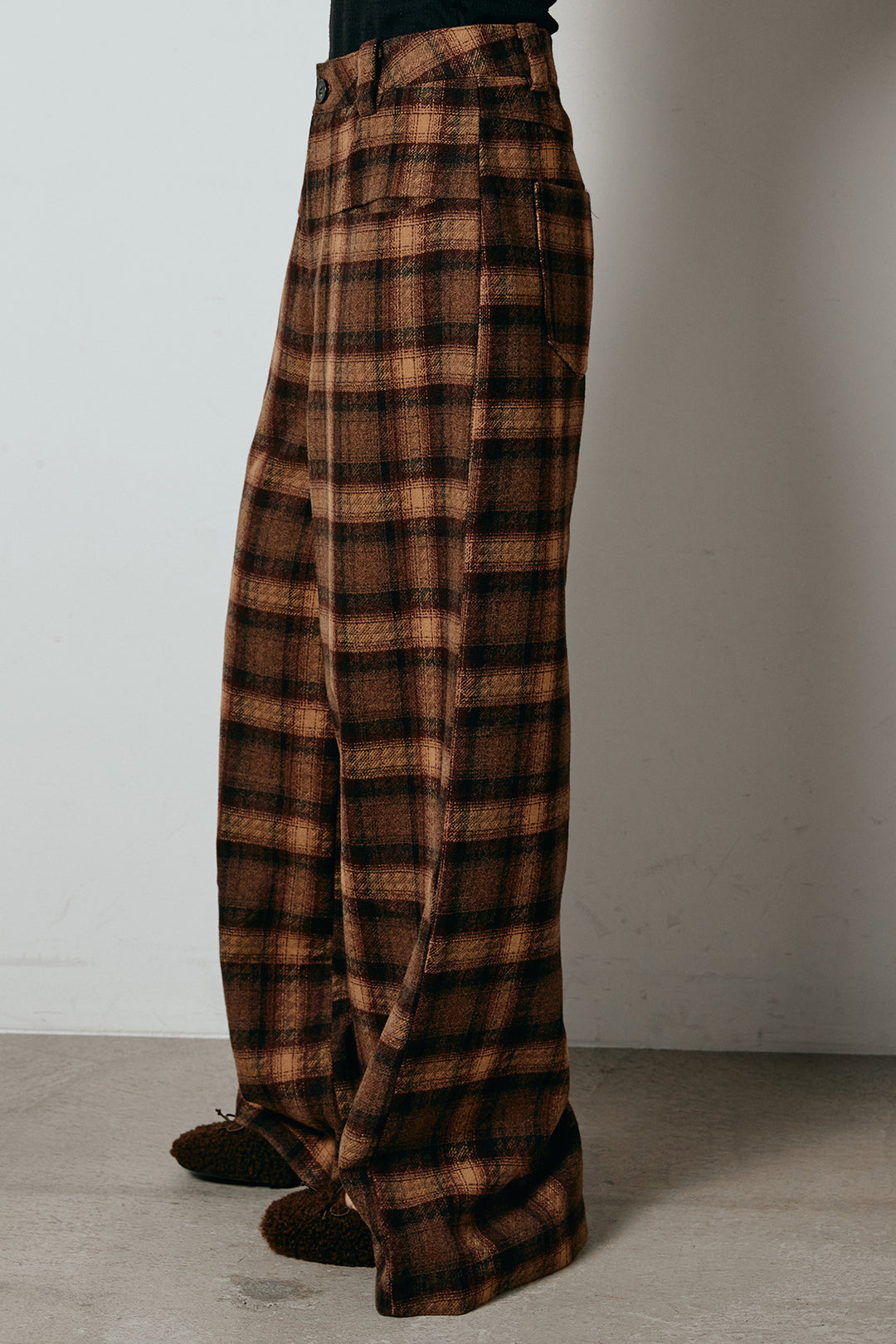 [SET]ロービングケーブルショート丈プルオーバー+ルーズタータンチェックワイドパンツ(2set)