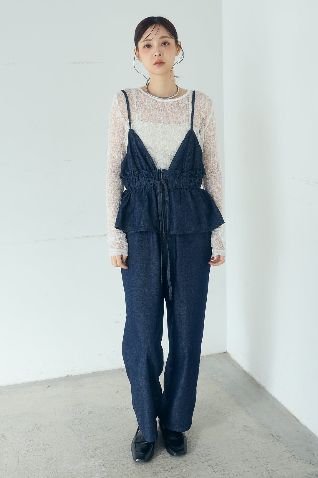 デニムペプラムコンビネゾン