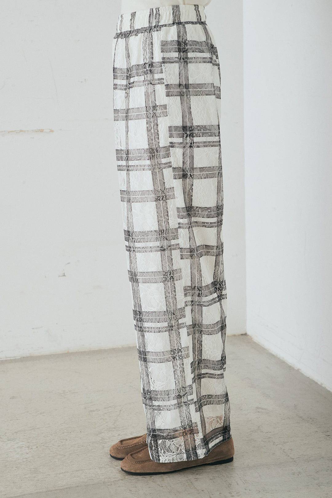 レースチェックワイドイージーパンツ