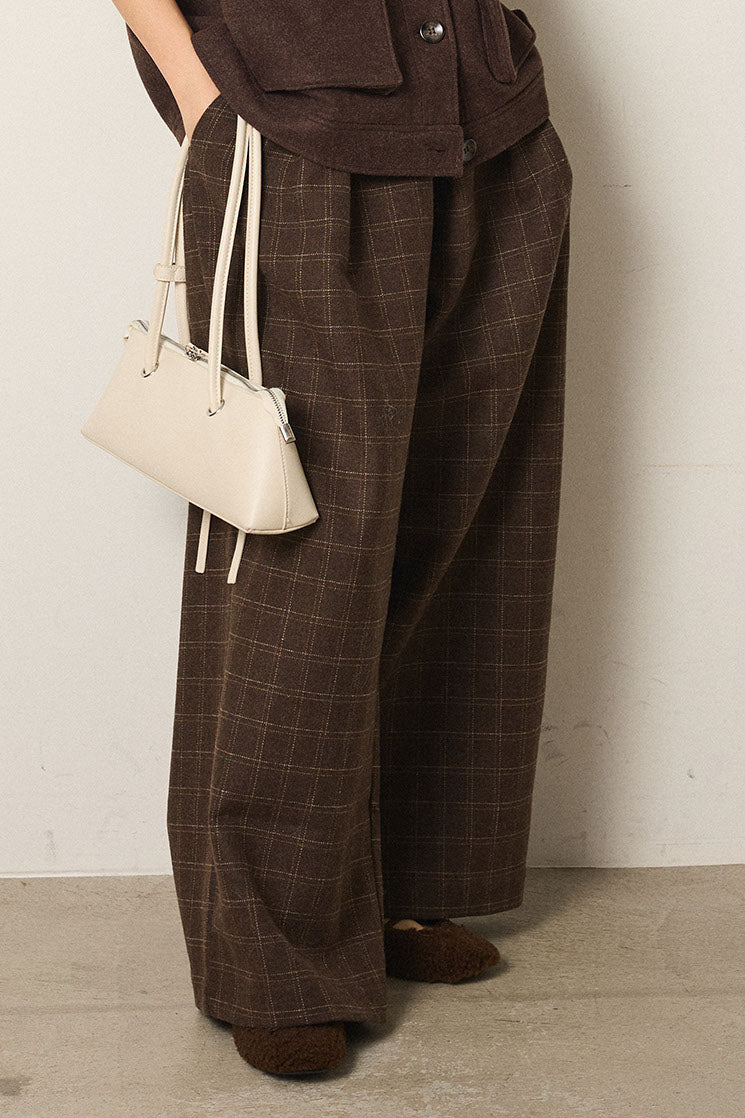 ウールライクチェックタックパンツ