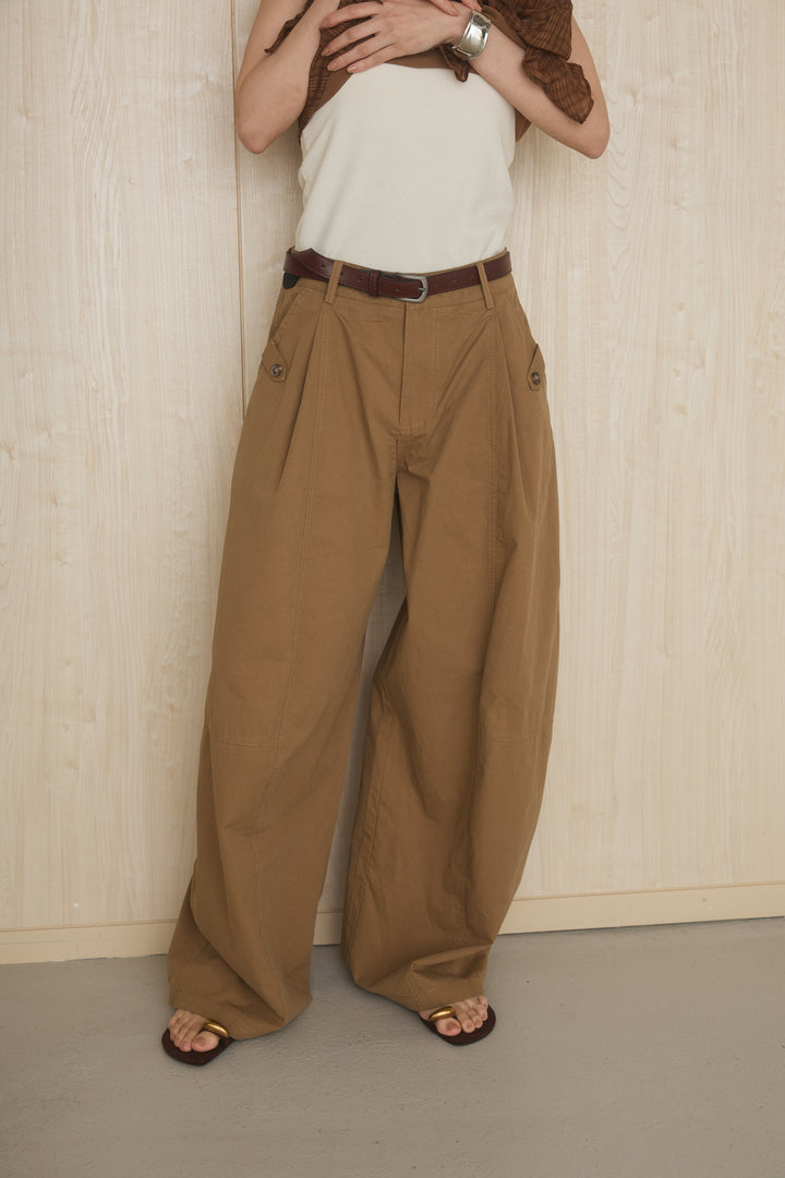[SET]ノースリーブシャギートップス+ウエストベルト付きカーブパンツ(2set)