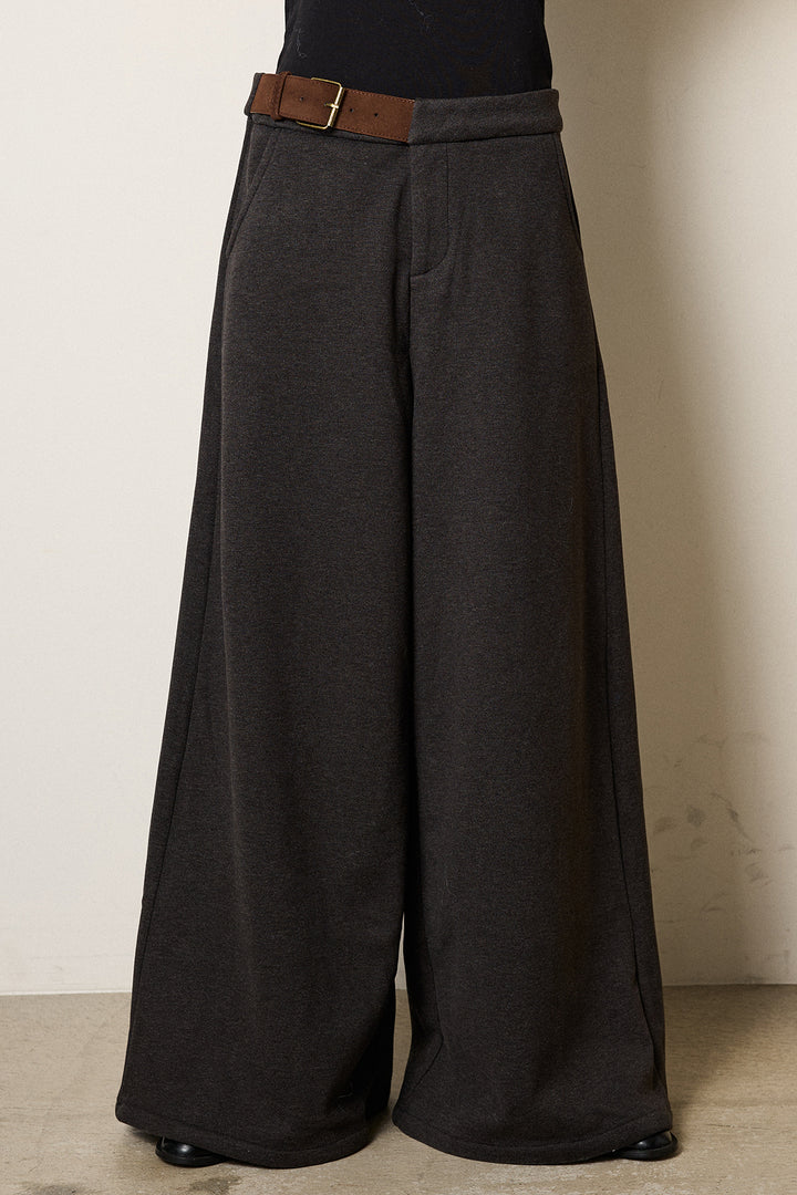 [SET]ルーズアーガイルVネックニット+サイドベルトパンツ(2set)