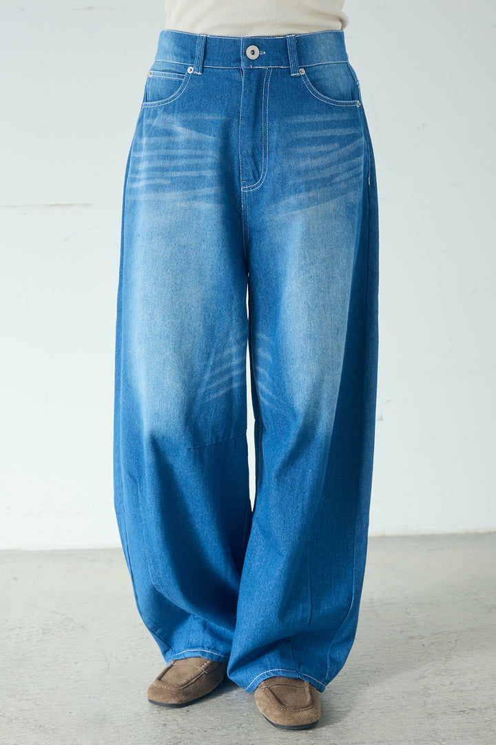 [SET]ヴィンテージ加工デニムオーバーシャツ+ヴィンテージ加工デニムワイドパンツ(2set)
