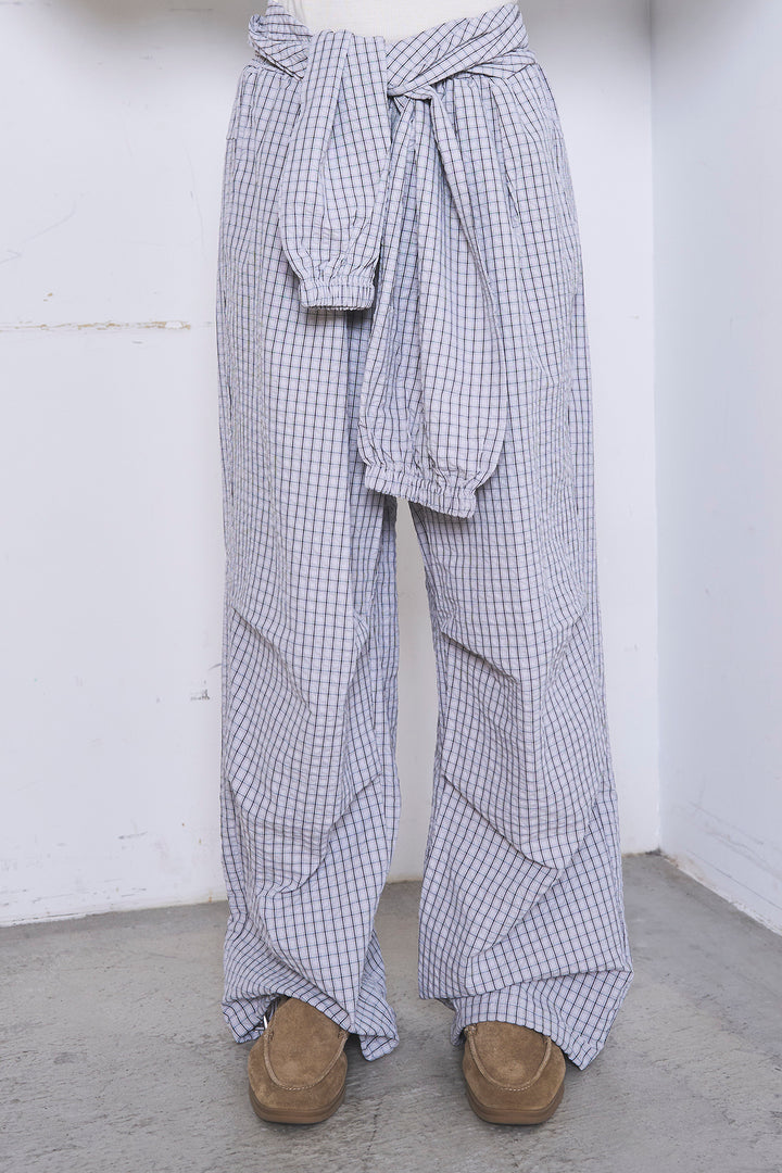 [SET]ワンショルスウェットプルオーバー+チェックウエスト巻きジョガーパンツ(2set)