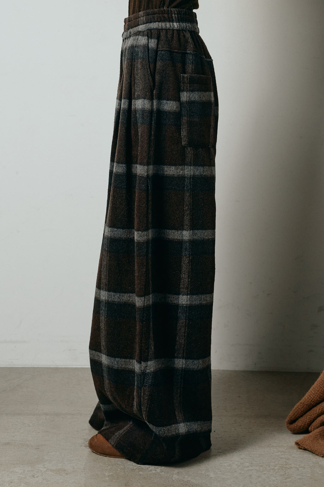 [SET]ハイネックショート丈ボアジップブルゾン+起毛タータンチェック柄ワイドパンツ(2set)