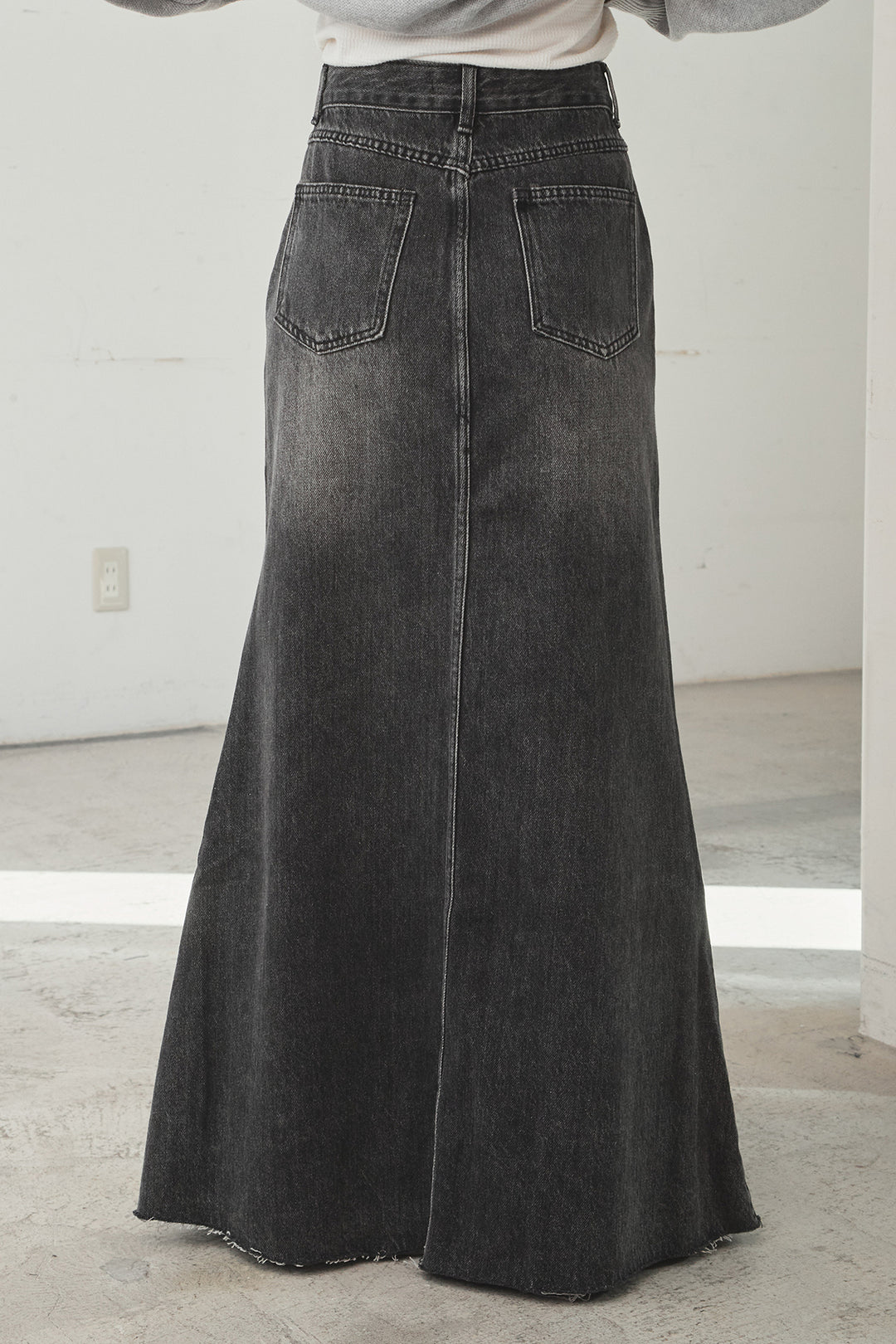 [SET]バイカラーニットレイヤード風プルオーバー+Aラインデニムスカート(2set)