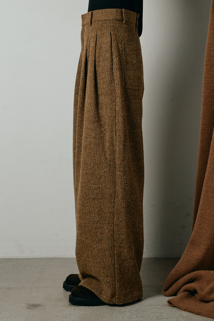 [SET]裾アシンメトリーデザインシャツ+タックツイードワイドパンツ+リブニットシームレスタートルプルオーバー(3set)