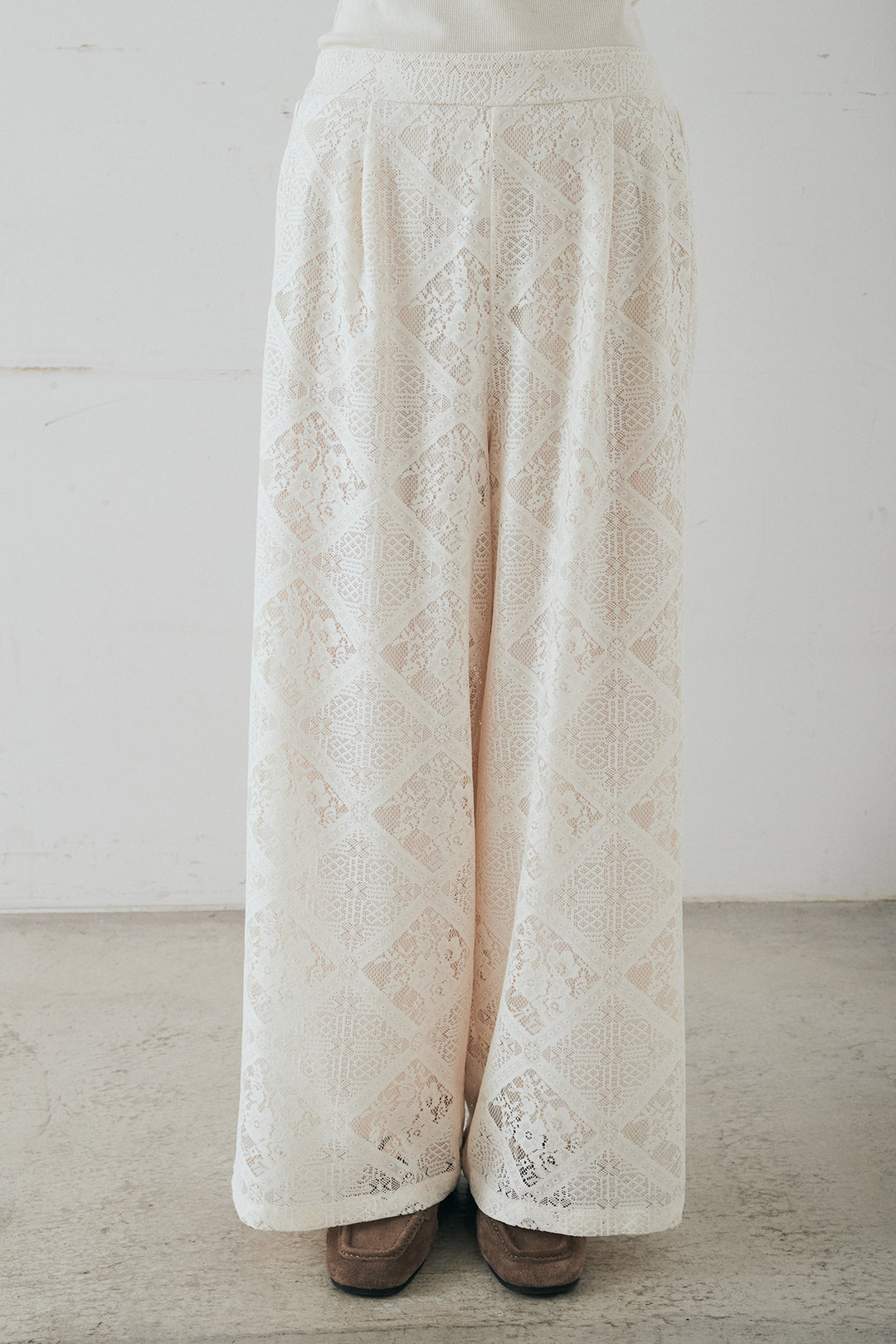 リラックスブロックレースワイドパンツ