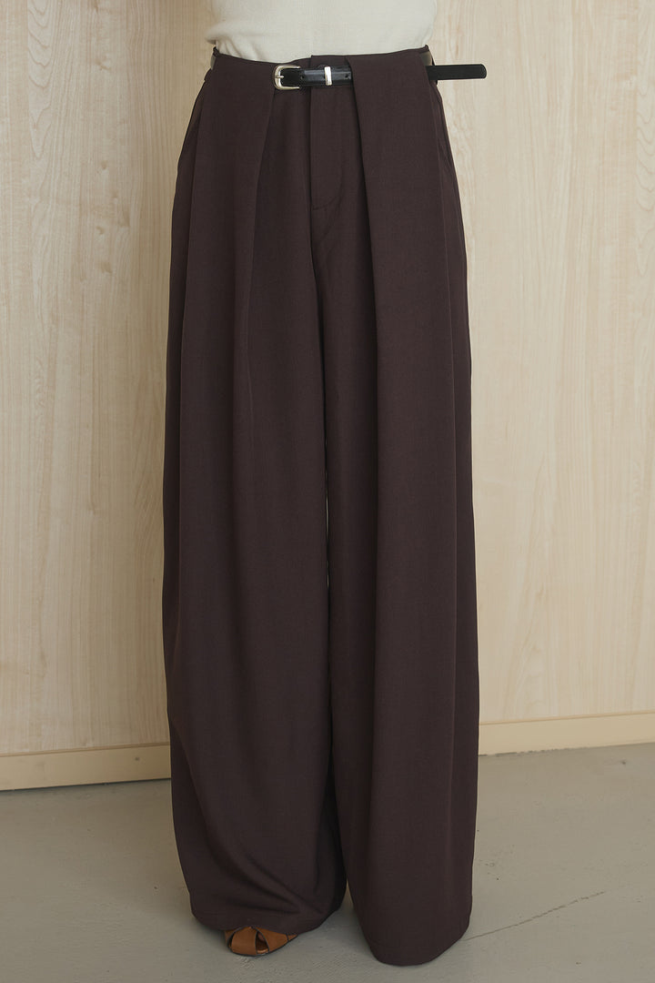 [SET]ヘンリーネックダメージニットプルオーバー+ビックベルトループタックベルト付きワイドパンツ(2set)