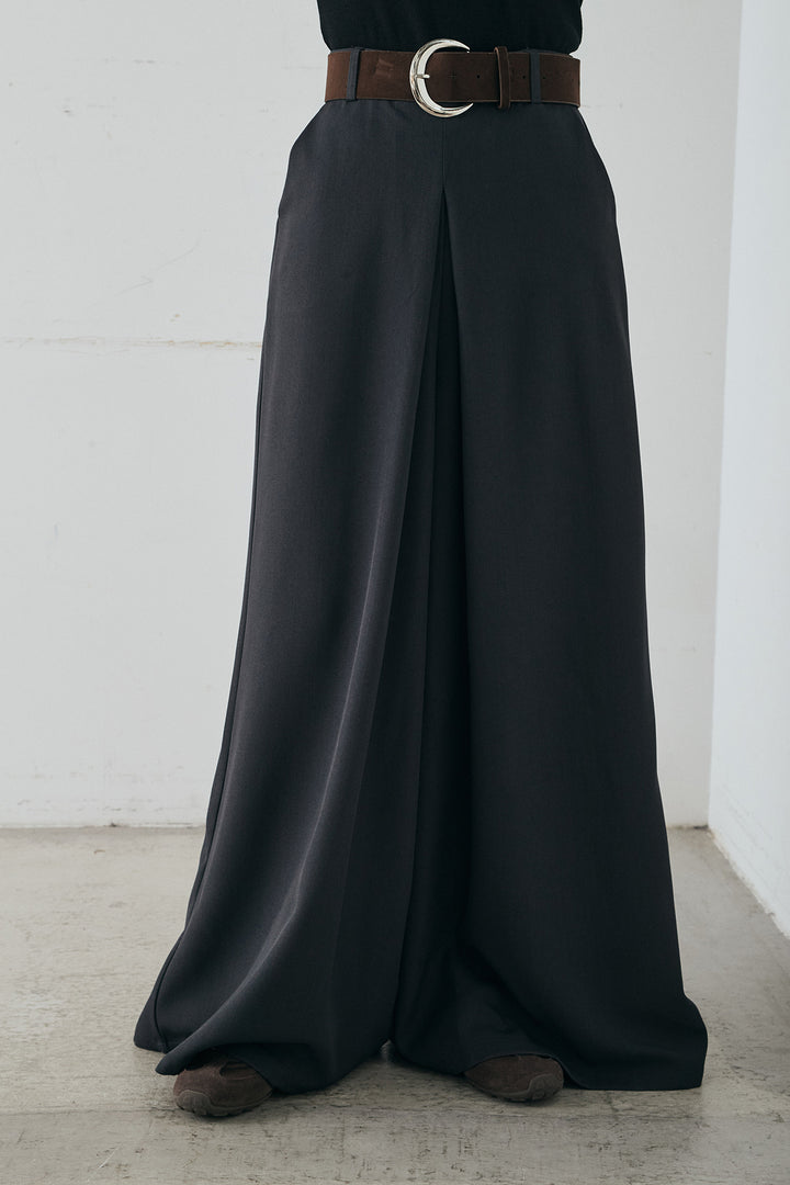 [SET]モコレースVネックカーディガン+太ベルト付きフロントタックパンツ(2set)