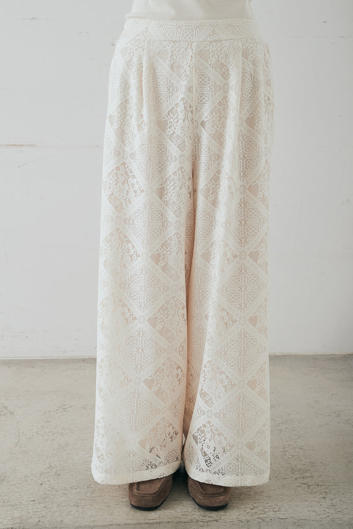 [SET]ブロックレースフード付きブラウス+リラックスブロックレースワイドパンツ(2set)