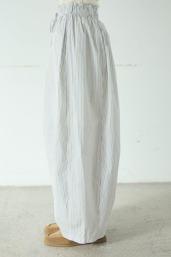 [SET]スポンディッシュBIGボタンクルーネックカーディガン+ランダムストライプタックギャザーパンツ(2set)