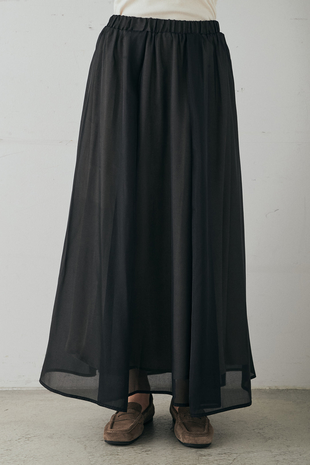 [SET]襟切り替えジップデニムジャケット+リラックスシアーフレアスカート(2set)