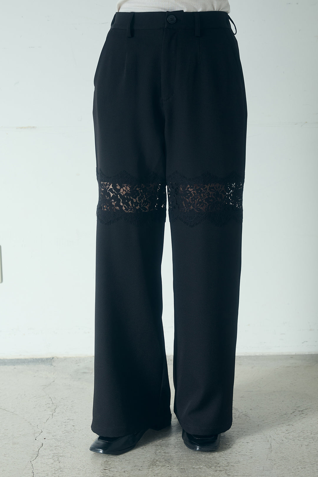 [SET]レーヨンポリダブルフェイスカーディガン+レース刺繍切替ワイドパンツ(2set)