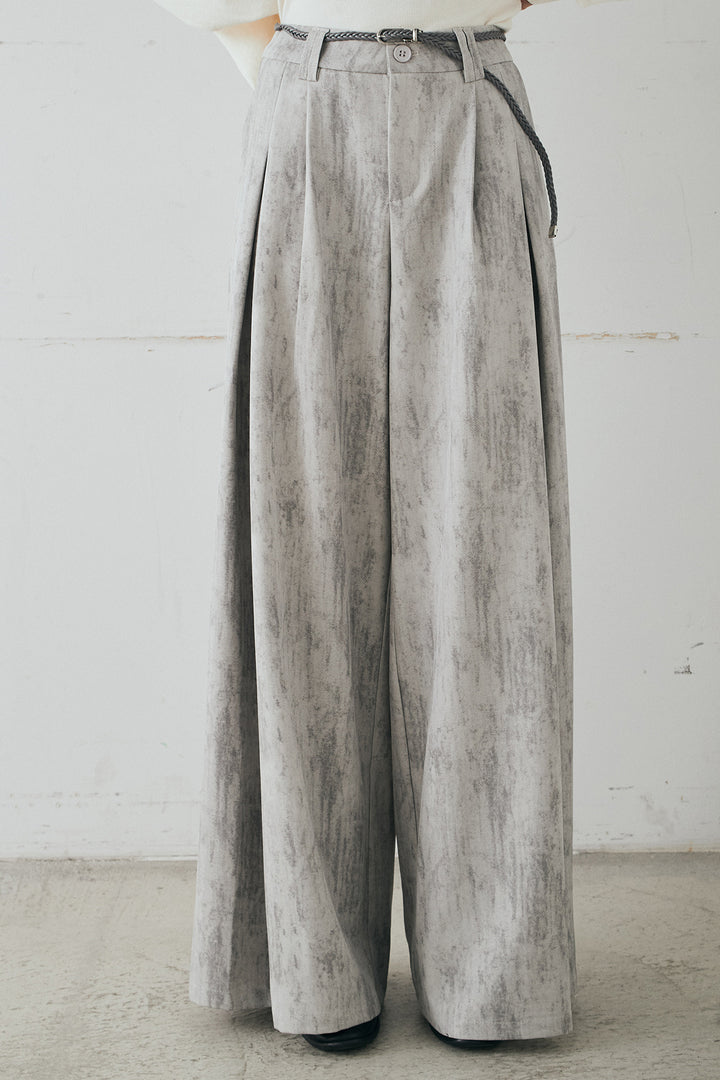 紐ベルト付きかすれ柄ワイドスラックス