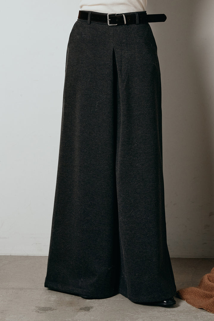 [SET]パターンランダム編みニットトップス+ベルト付きフロントタックデザインパンツ(2set)