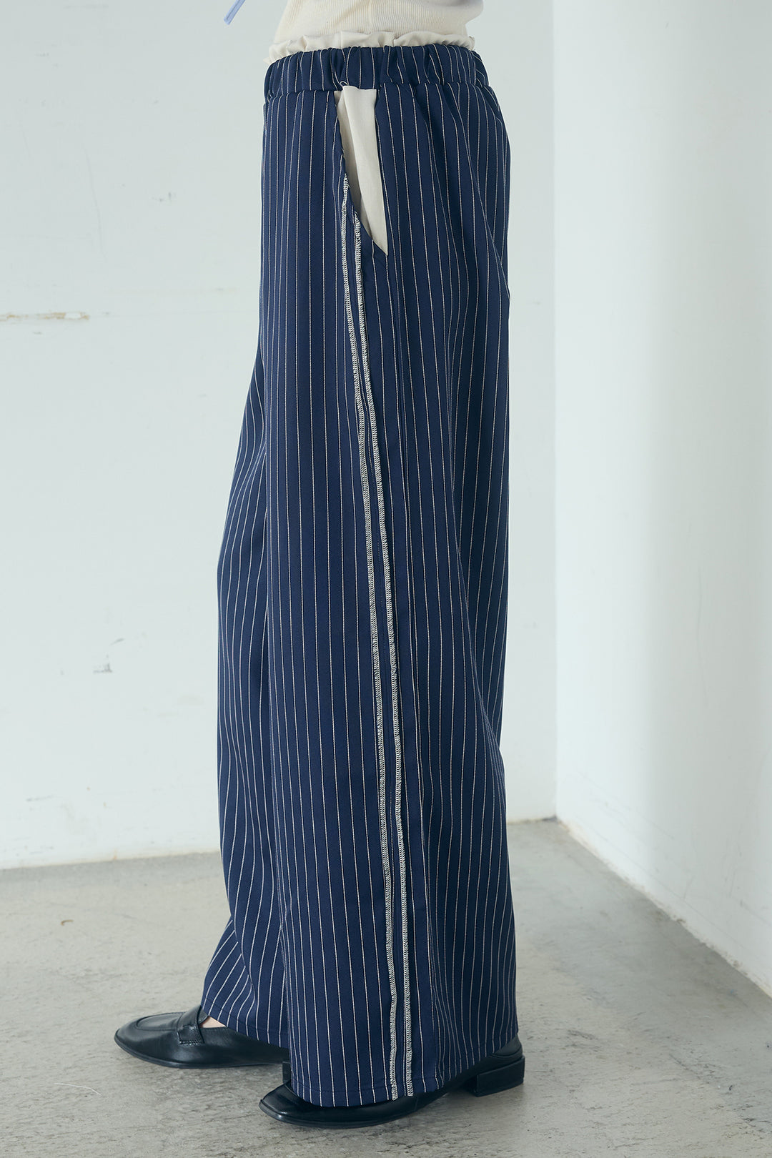 [SET]裾ドロストナンバービッグTシャツ+ストライプ柄トラックイージーパンツ(2set)