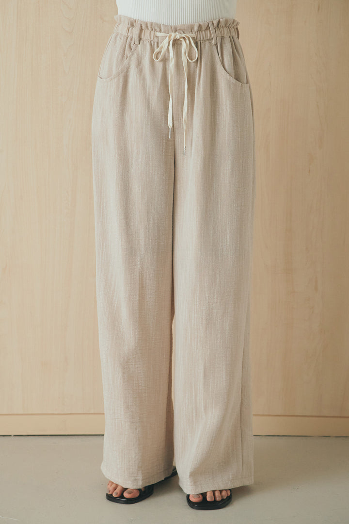 [SET]麻混ノーカラーブルゾン+麻混ウエストドロストパンツ(2set)