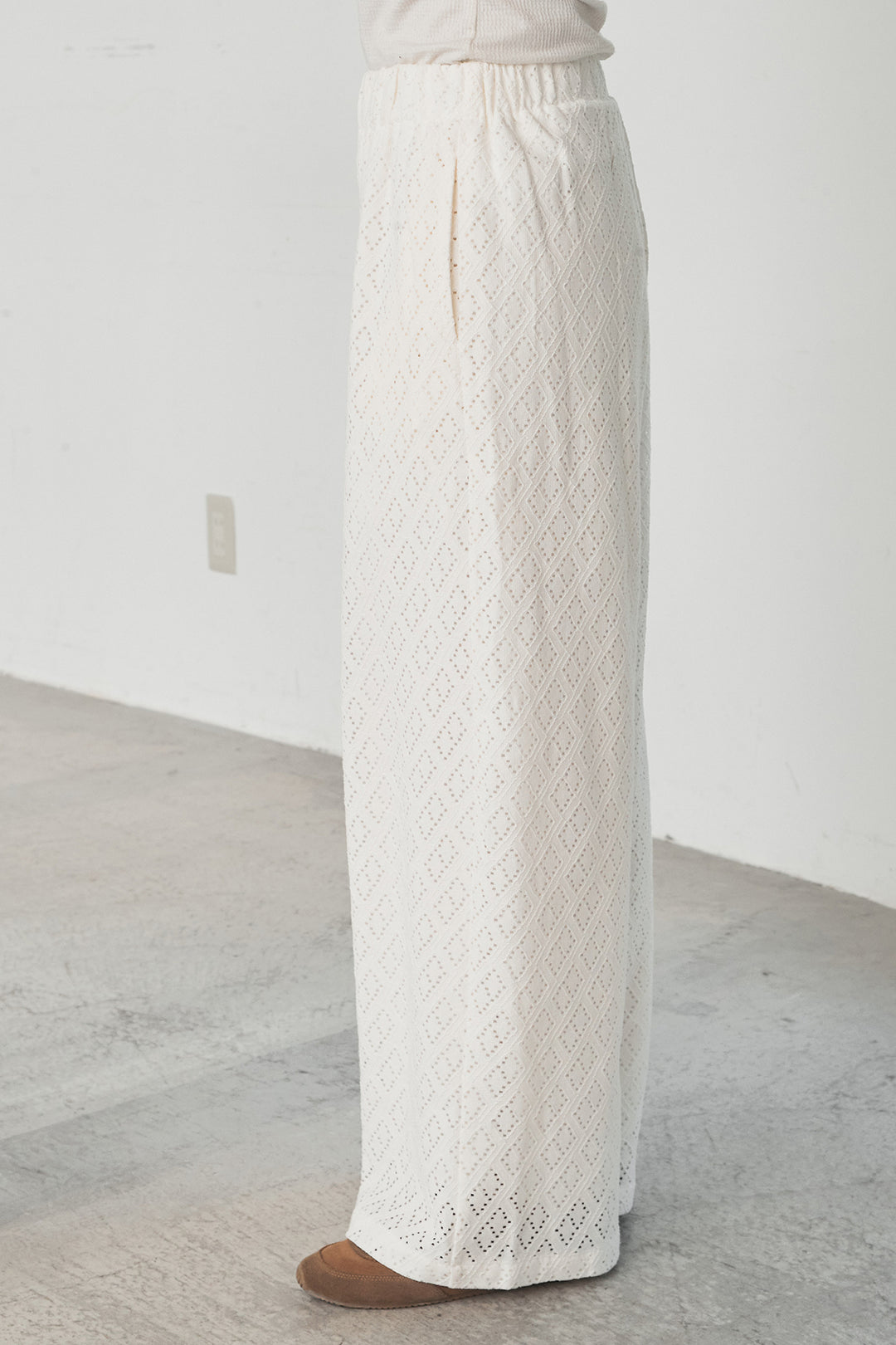 ダイヤ柄レースロングイージーパンツ