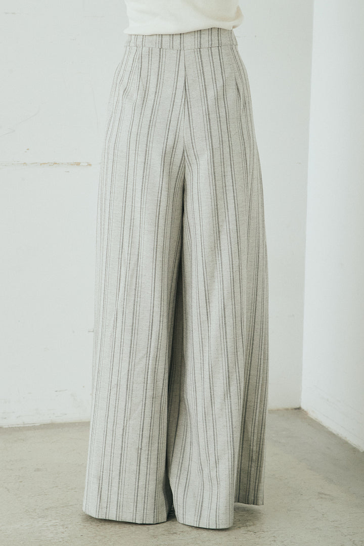 [SET]ノーカラーピンストライプジャケット+ピンストライプワイドスラックス(2set)