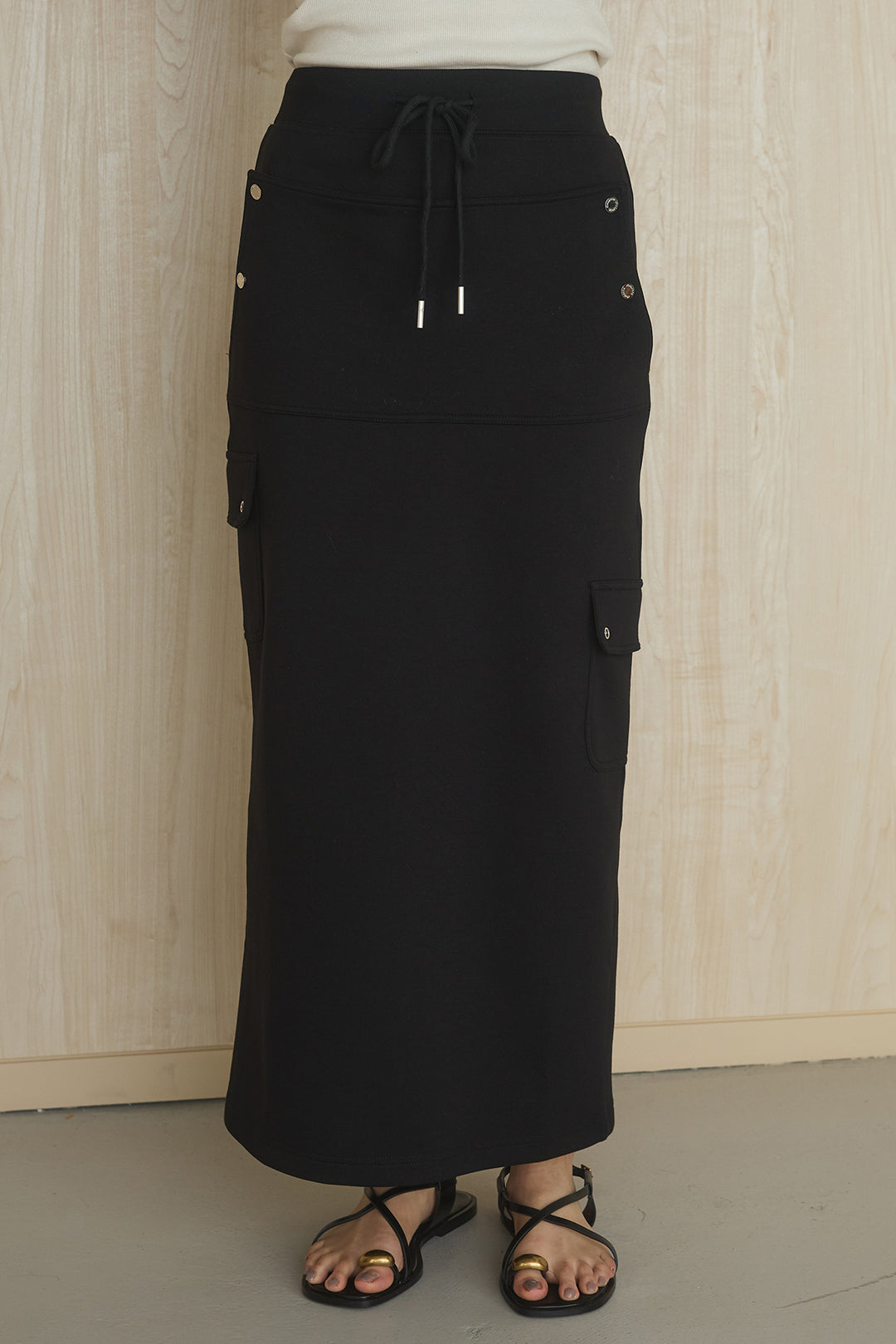 [SET]異素材切替シアーメッシュカーディガン+ドットボタン付きカットタイトスカート(2set)