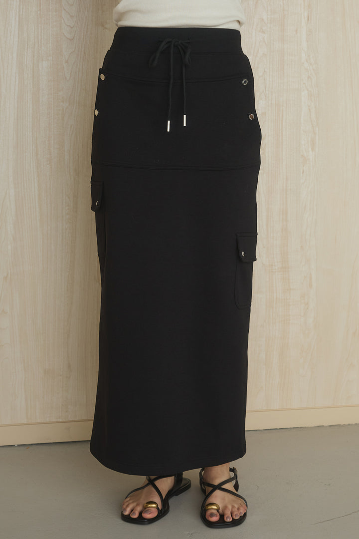 [SET]異素材切替シアーメッシュカーディガン+ドットボタン付きカットタイトスカート(2set)