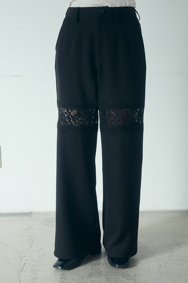 レース刺繍切替ワイドパンツ