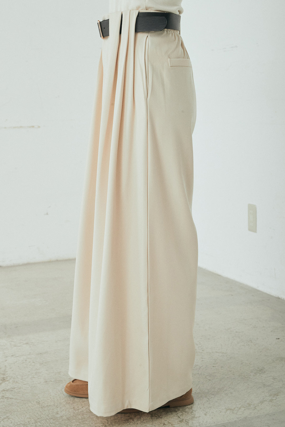 [SET]ツイード配色パイピングブルゾン+ベルト付きタックデザインハイウエストロングパンツ(2set)