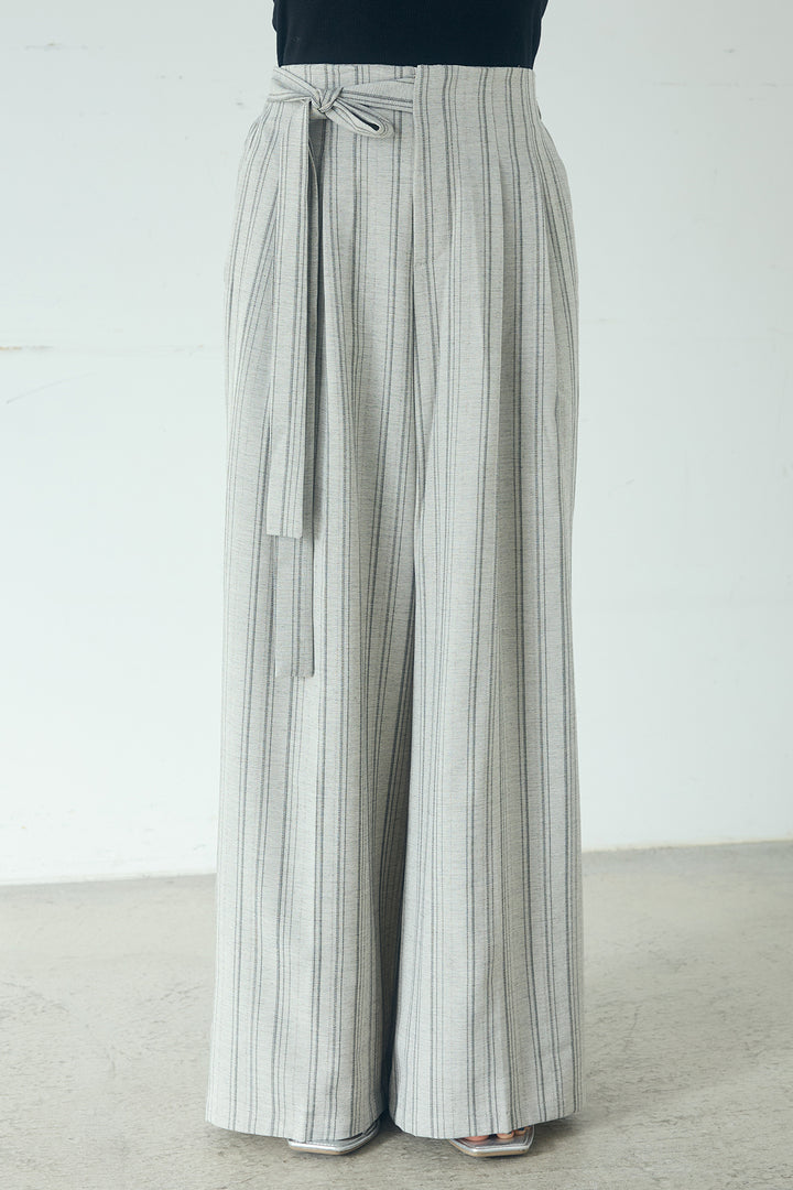 リネンライクピンストライプサイドデザインパンツ