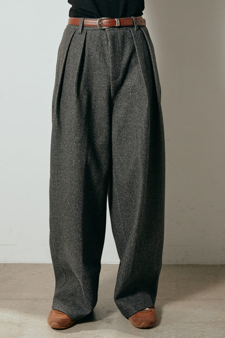 [SET]ミックスシープファースタンドブルゾン+フェイクウールタックトラウザーズパンツ(2set)