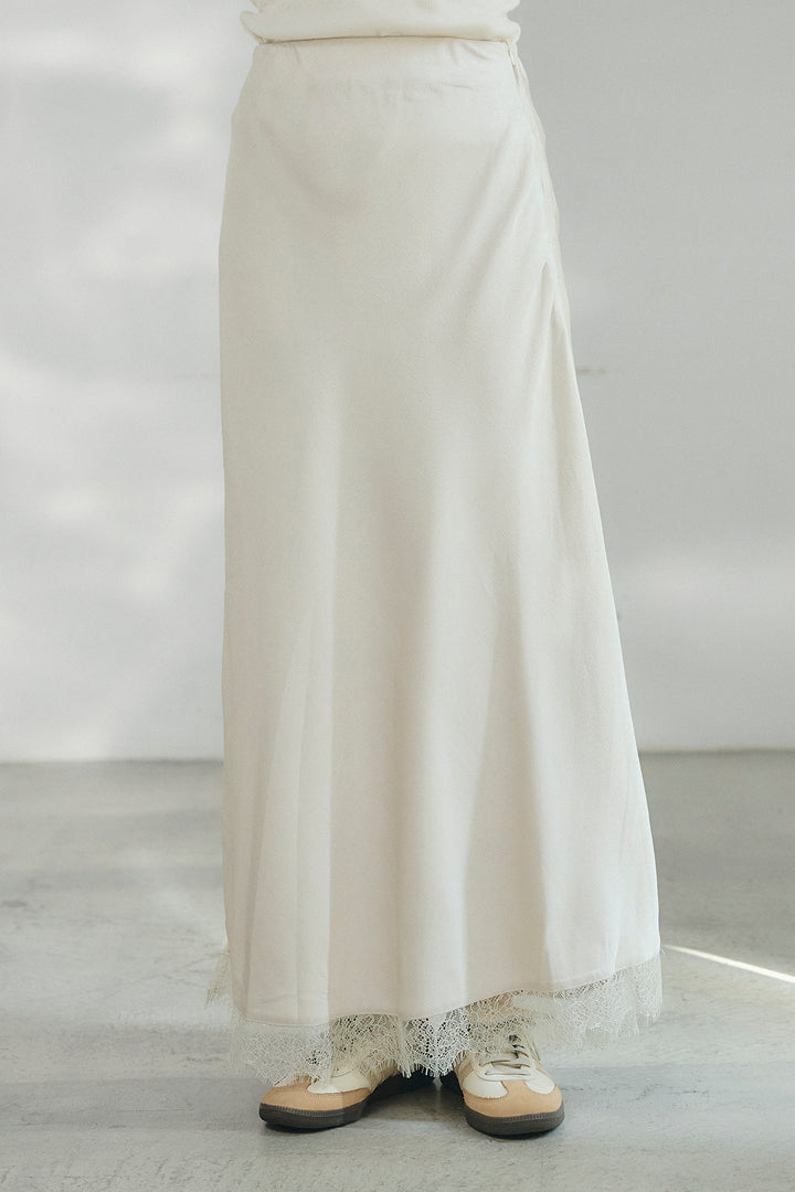 [SET]レースハーフジップアップフーディー+バイアスナローサテンスカート(2set)