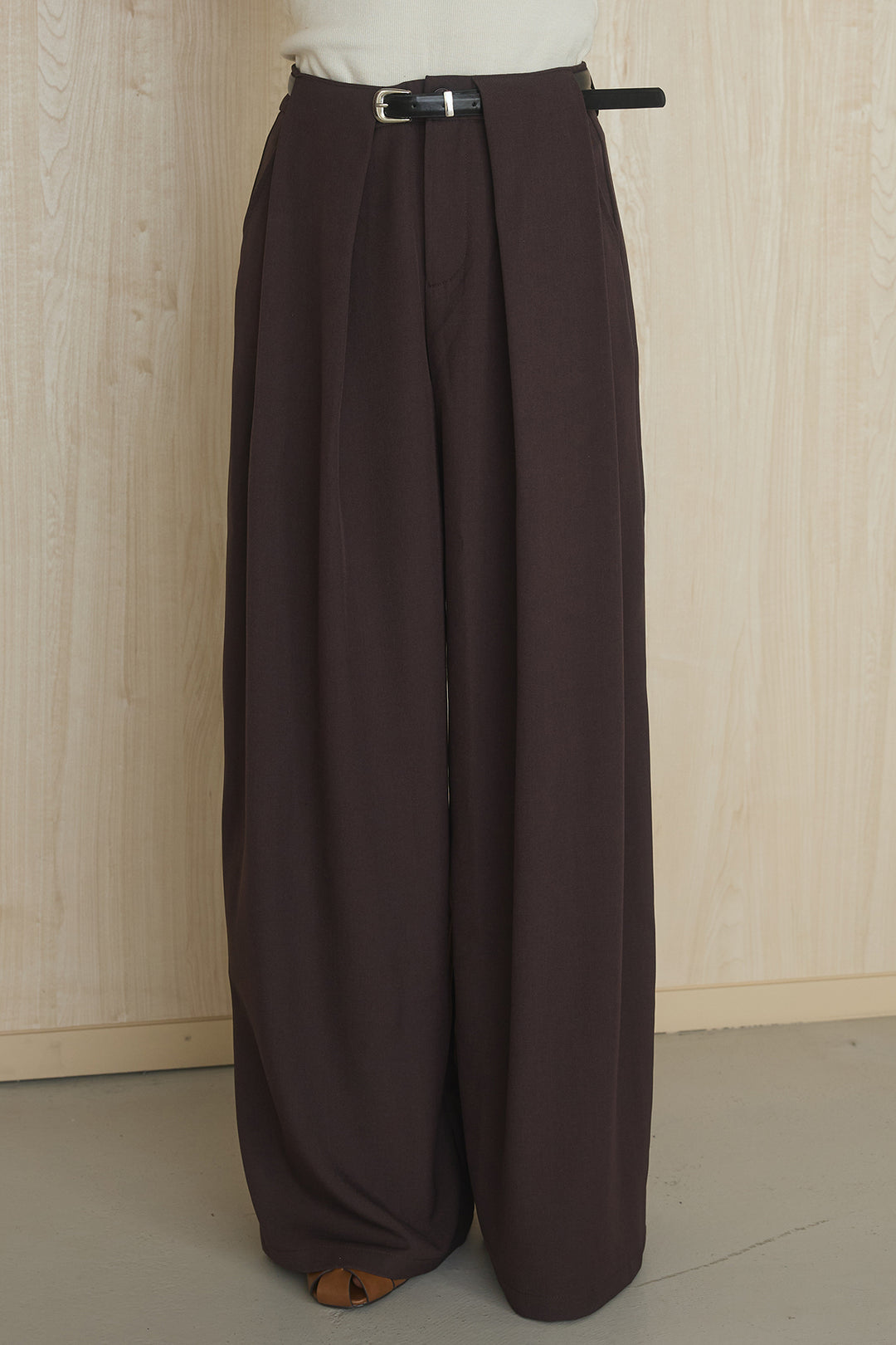 [SET]襟付き配色デニムブルゾン+ビックベルトループタックベルト付きワイドパンツ(2set)