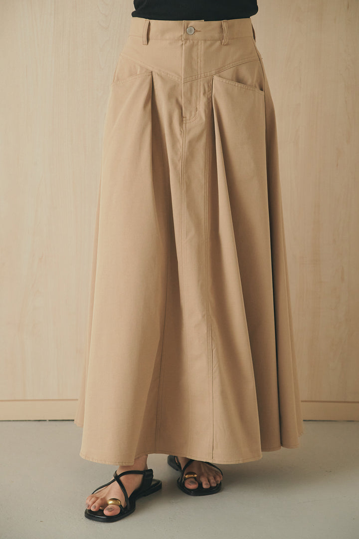 [SET]フロントテープデザイン半袖カーディガン+ミリタリーツイルタックフレアスカート(2set)