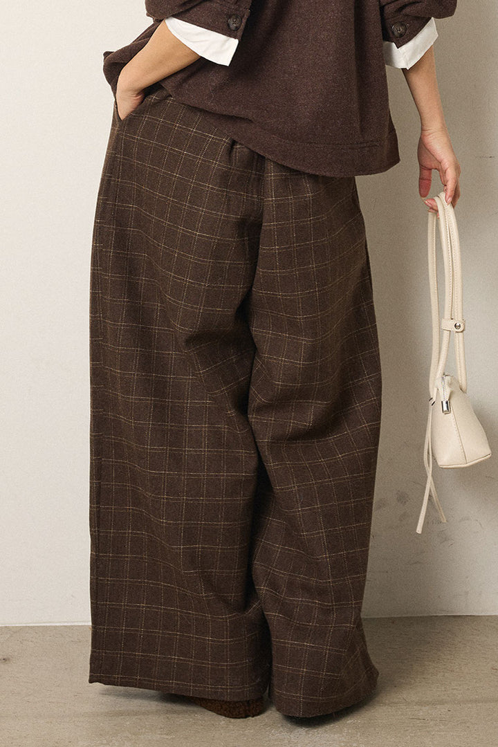 ウールライクチェックタックパンツ
