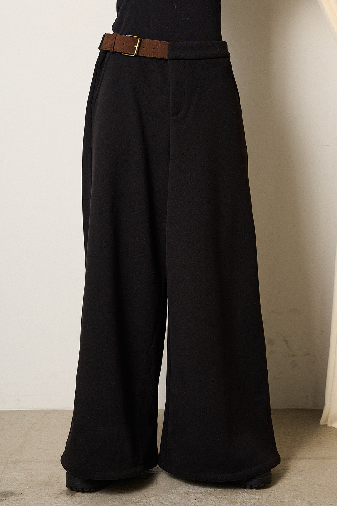 [SET]フラッフィーレオパードシャギーニット+サイドベルトパンツ(2set)