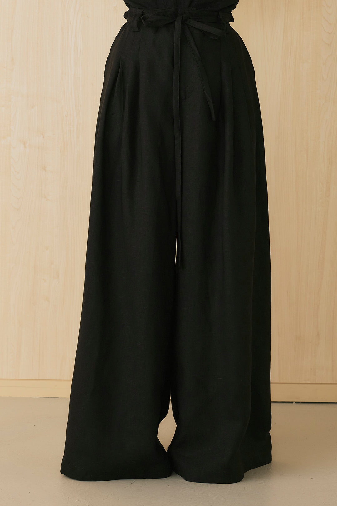 [SET]クラフト透かし編みフレンチニット+紐付き麻混パンツ(2set)