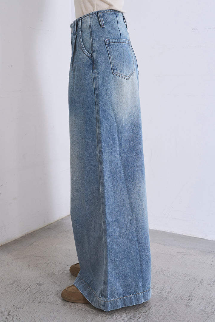 [SET]ケミカルデニムカバーオールジャケット+ベルトループワイドタックデニムパンツ+ヘンリーネックシアータンクトップ(3set)