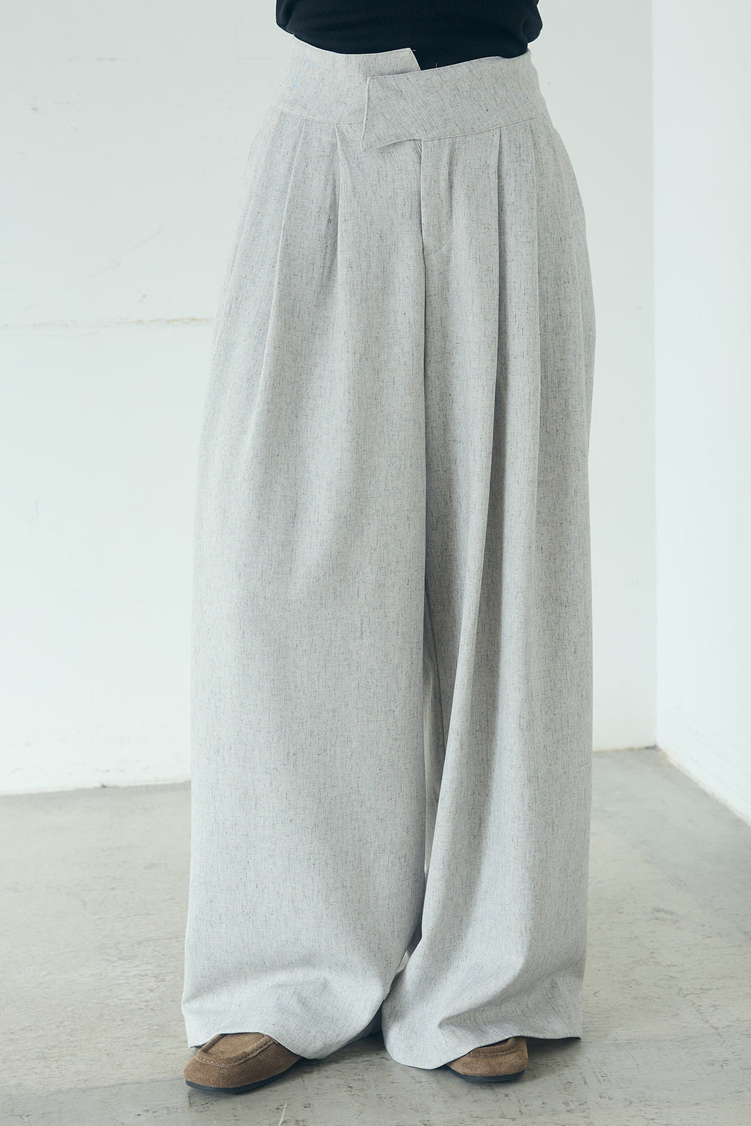 麻混タックワイドパンツ