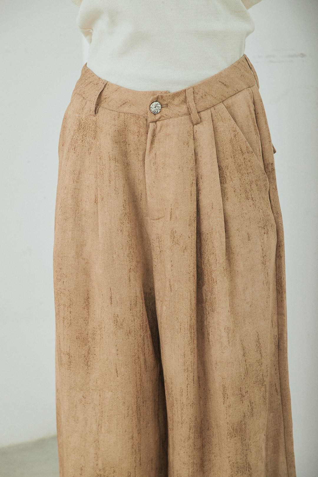 [SET]刺繍シアーオープンカラーシャツ+リネン混かすれ柄ワイドパンツ(2set)