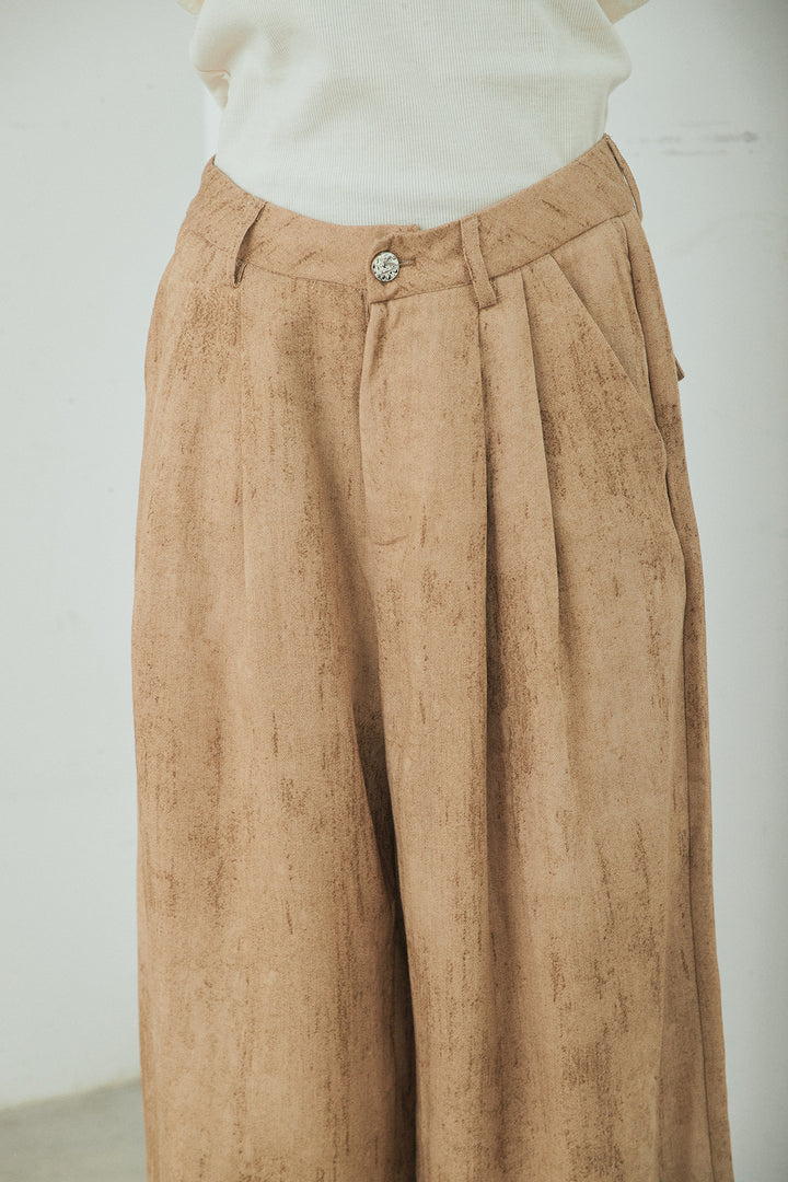 [SET]刺繍シアーオープンカラーシャツ+リネン混かすれ柄ワイドパンツ(2set)