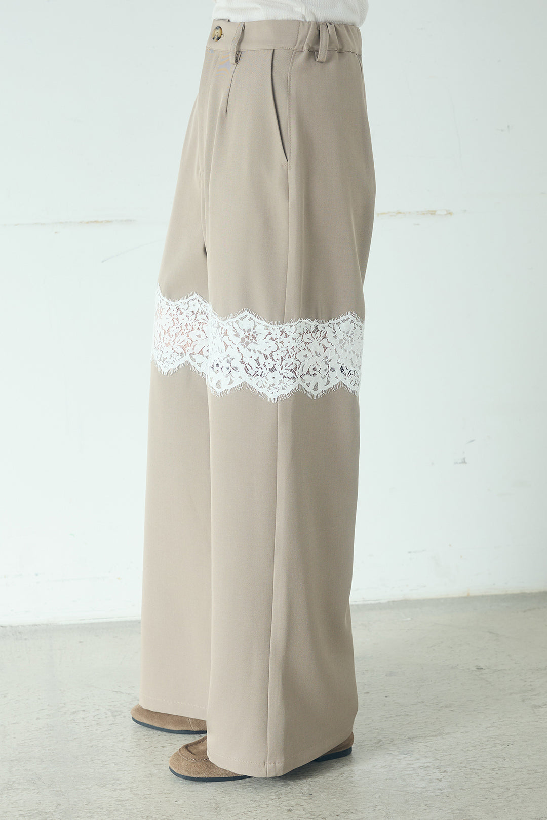 レース刺繍切替ワイドパンツ