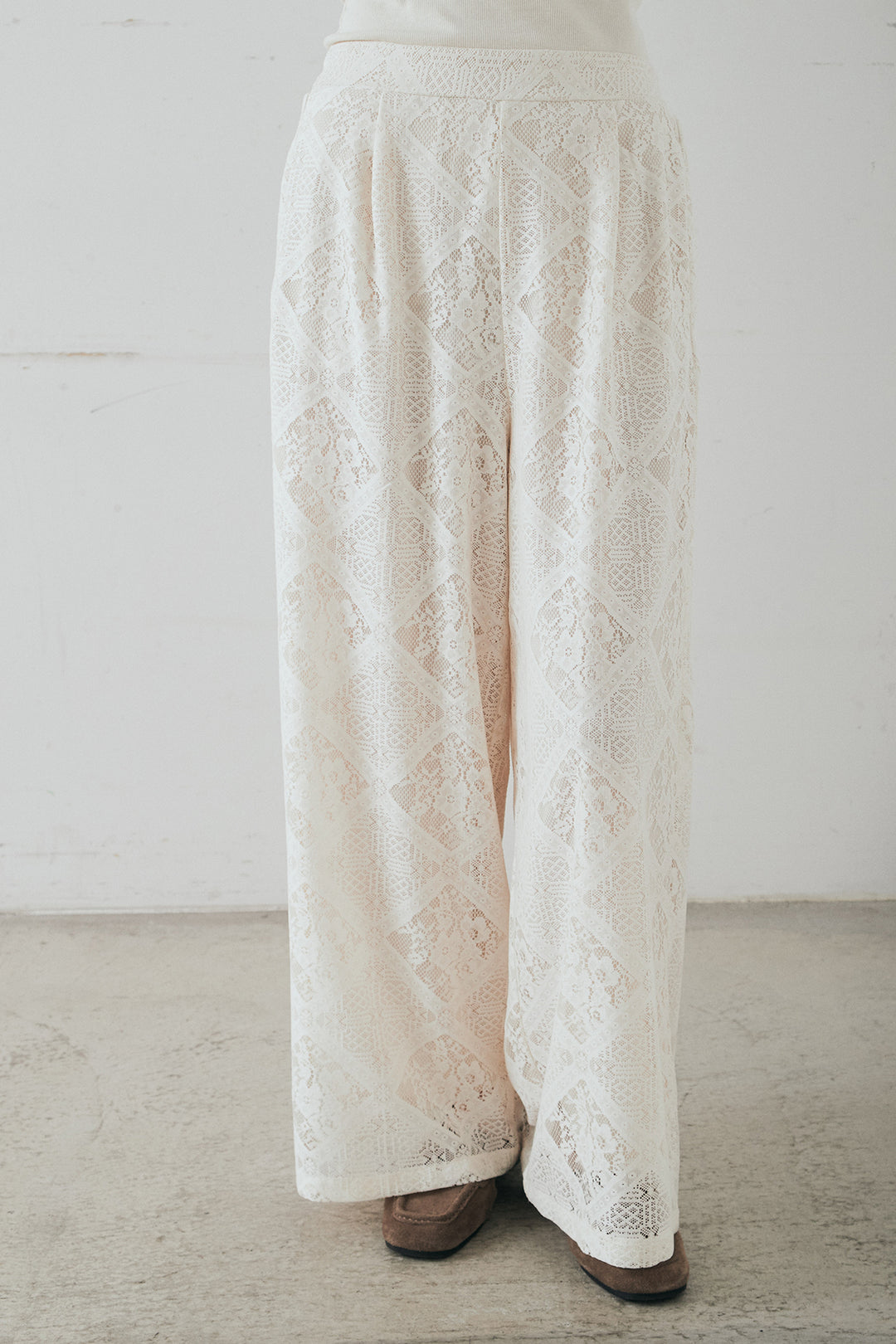 [SET]ブロックレースフード付きブラウス+リラックスブロックレースワイドパンツ(2set)