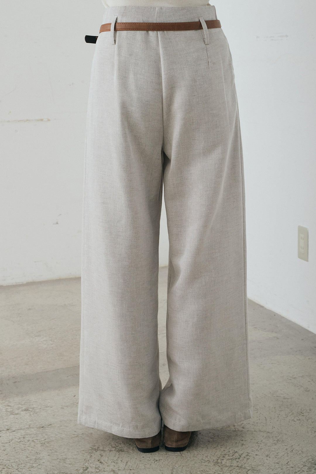 [SET]リネンタッチレースデザインジャケット+リネンタッチ細ベルト付きワイドパンツ(2set)