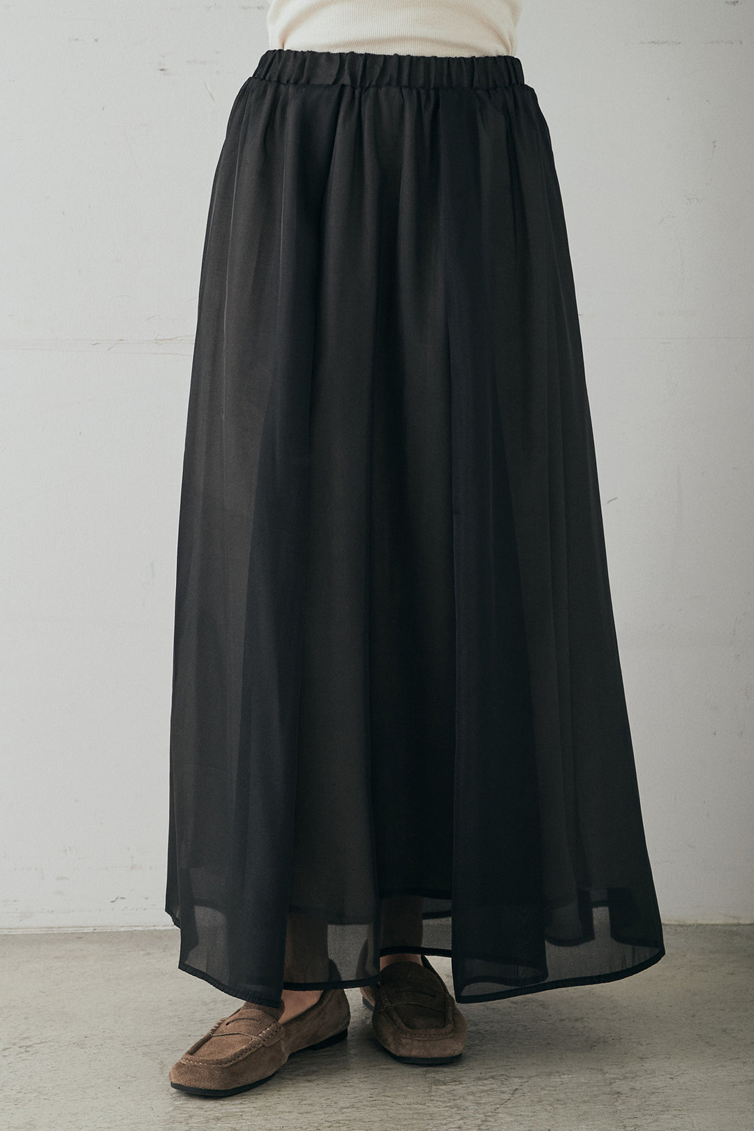 [SET]襟切り替えジップデニムジャケット+リラックスシアーフレアスカート(2set)